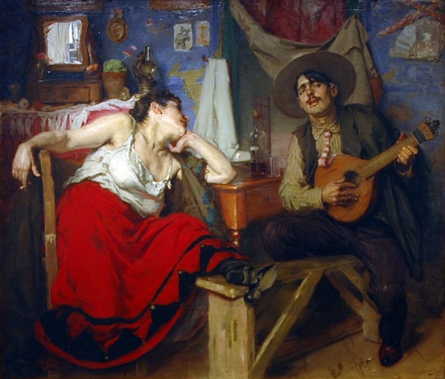 Fado, depicted in this famous painting (c. 1910) by José Malhoa, is Portugal's traditional music.