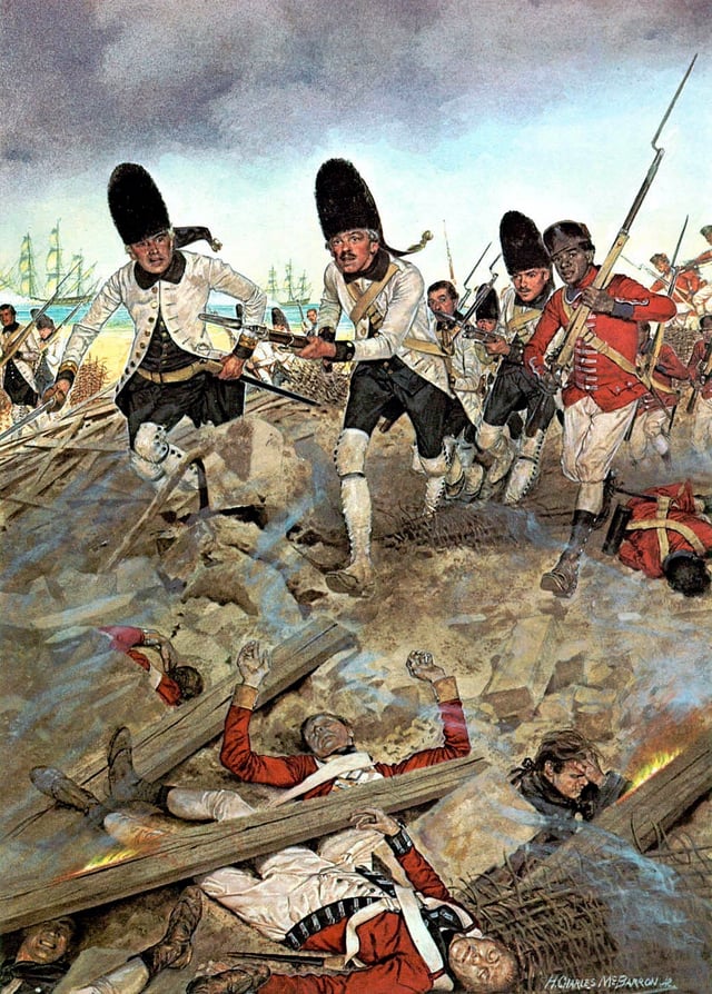 Spanish troops storm the British positions at the Siege of Pensacola (1781)