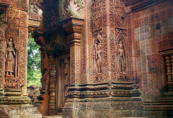 Art relief at the Hindu temple Banteay Srei in Cambodia.