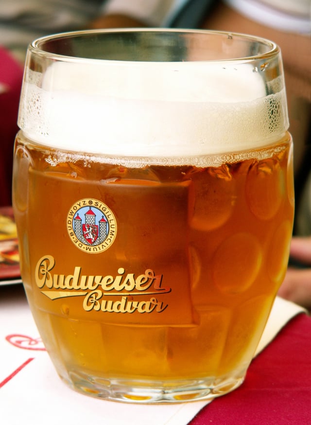The Reinheitsgebot law of 15th century Holy Roman Empire allowed barley as the only grain for brewing beer (Czech beer Budweiser Budvar depicted).