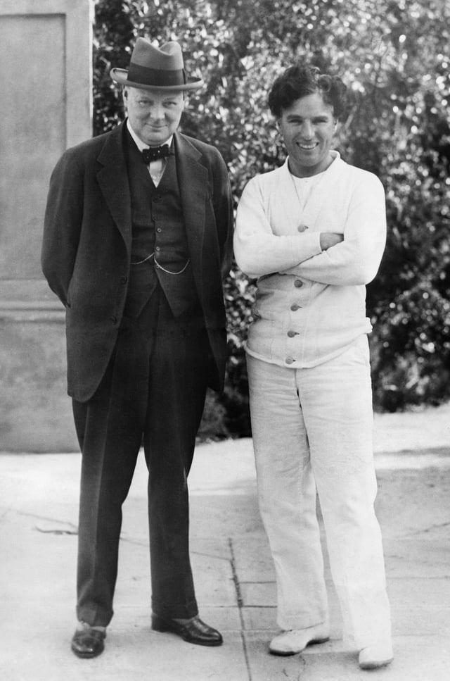 Churchill meeting with film star Charlie Chaplin in Los Angeles in 1929