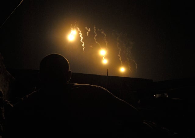Illumination rounds fired from a M777 howitzer