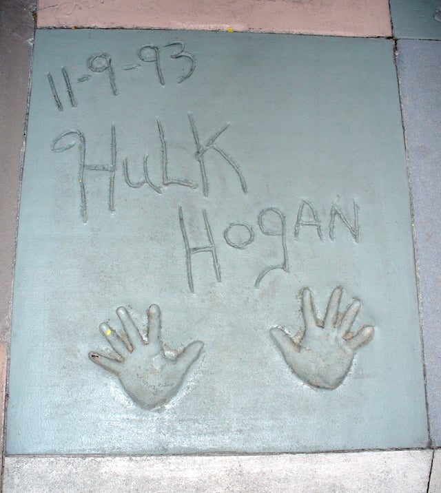 The handprints of Hulk Hogan in front of The Great Movie Ride at Walt Disney World's Disney's Hollywood Studios theme park