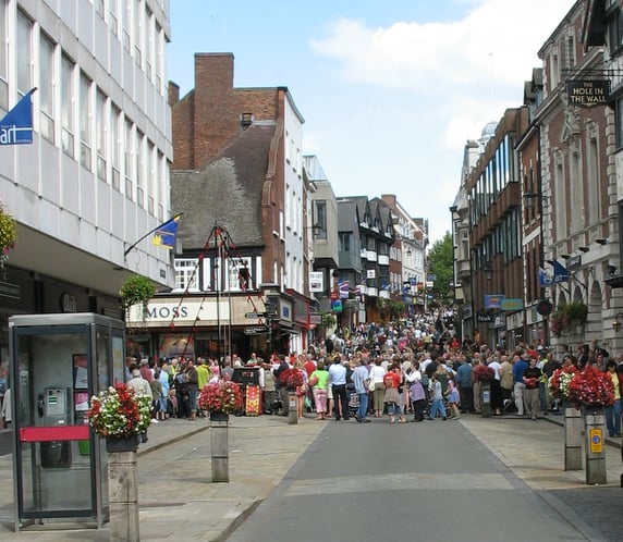 Shrewsbury's town centre contains the Darwin, Pride Hill and Riverside shopping centres, as well as more traditional historic retail areas.