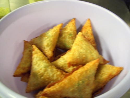 A plate of sambusas a popular traditional snack.