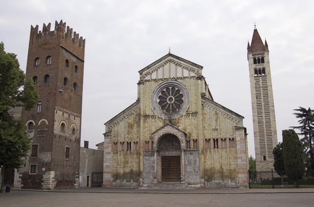 San Zeno Basilica, like many other Veronese churches, is built with alternating layers of white stone and bricks