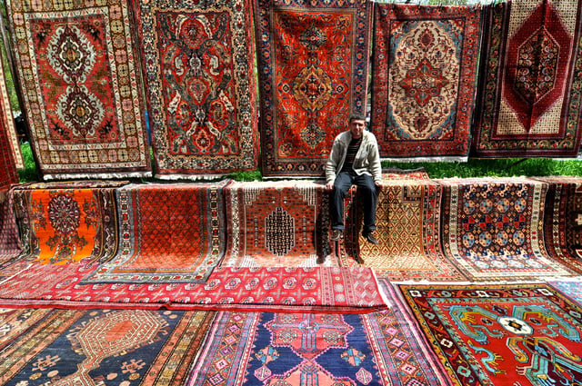 Handmade Armenian rugs at the Yerevan Vernissage