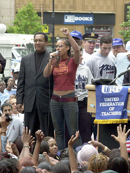 Keys protesting with Benjamin Chavis in 2002.