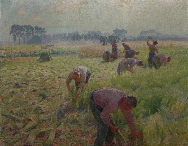 De vlasoogst (1904) ("The flax harvest") painting by Emile Claus, Royal Museums of Fine Arts of Belgium, Brussels, Belgium