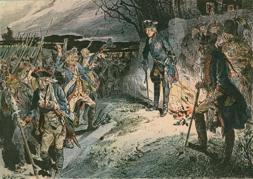 Frederick and his soldiers after the Battle of Hochkirch in 1758, by Carl Röchling