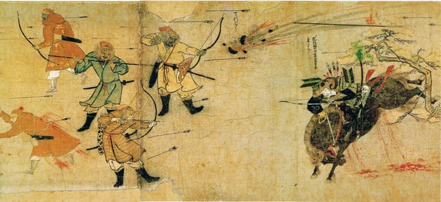 Samurai warriors facing Mongols during the Mongol invasions of Japan; Suenaga, 1293