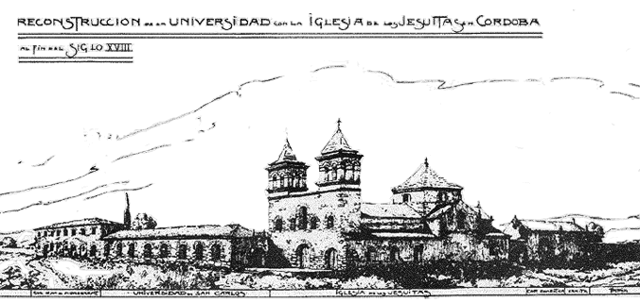 Reconstruction of the university with the church of the Jesuits at the end of the 18th century
