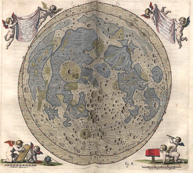 Map of the Moon by Johannes Hevelius from his Selenographia (1647), the first map to include the libration zones