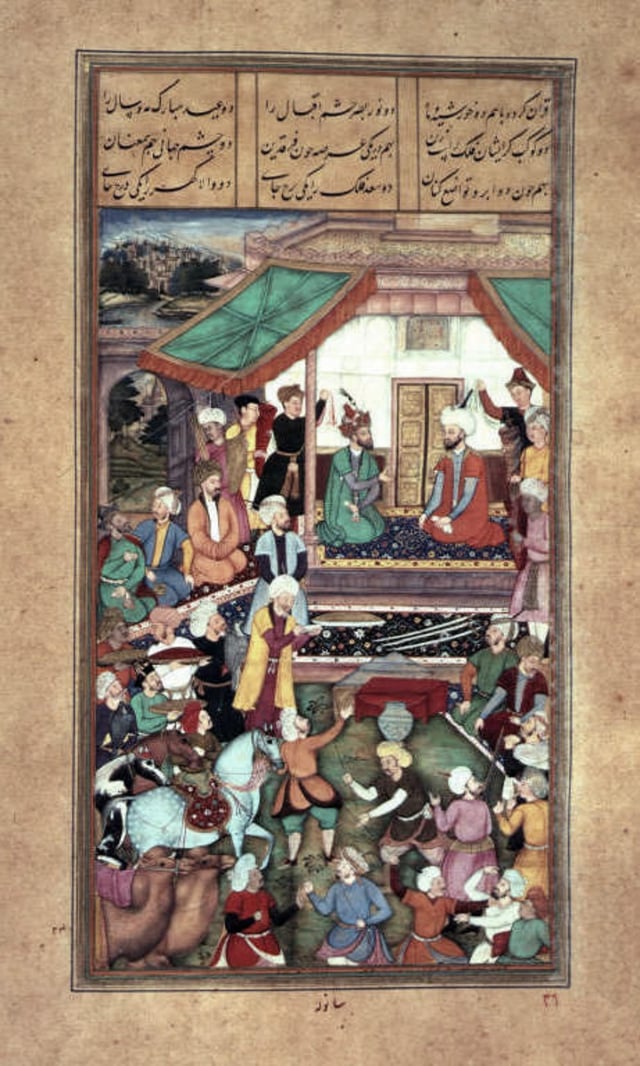 Shah Tahmasp greets the exiled Humayun