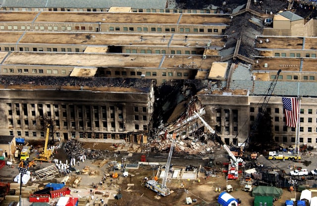 The Pentagon was damaged by fire and partly collapsed.