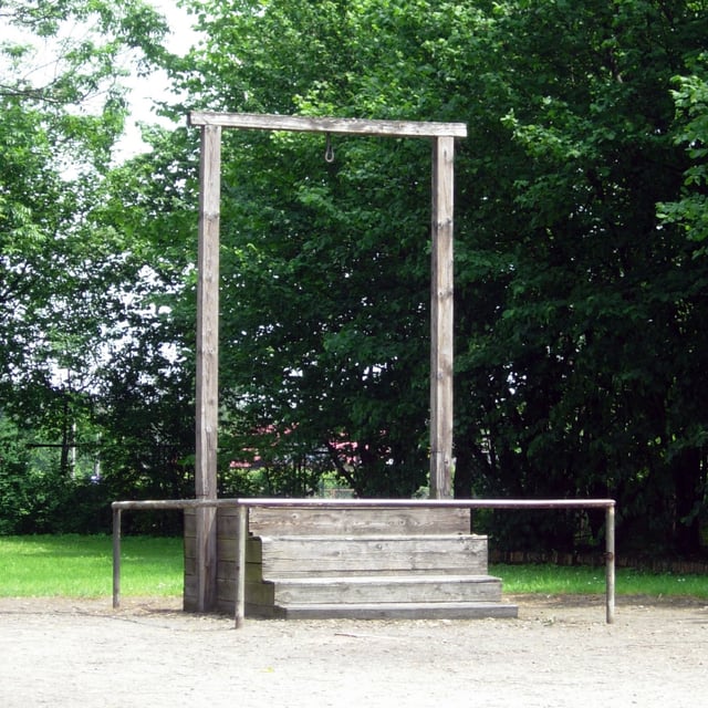 Gallows in Auschwitz I where Rudolf Höss was executed on 16 April 1947