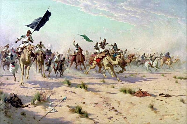 The flight of the Khalifa after his defeat at the Battle of Omdurman.