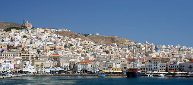 Hermoupolis, on the island of Syros, is the capital of the Cyclades.