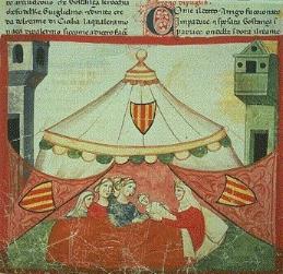 Frederick's birth in Iesi (illustration in Giovanni Villani's Nuova Cronica, ca. 1348)