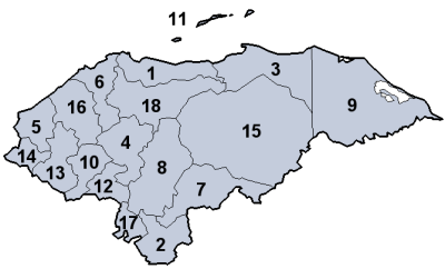 The departmental divisions of Honduras.