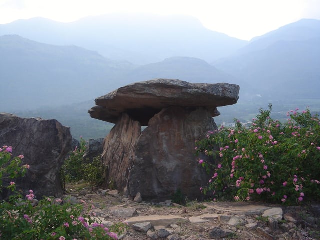A dolmen erected by Neolithic people in Marayur, Kerala, India.