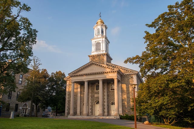 Memorial Chapel is the anchor of the Colgate University Academic Quad