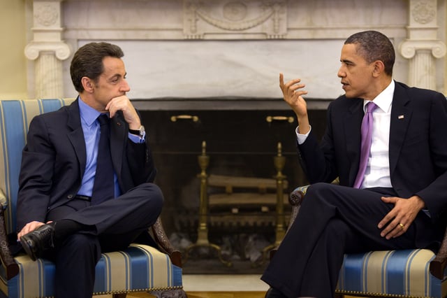 U.S. President Barack Obama and French President Nicolas Sarkozy in the White House in 2010.