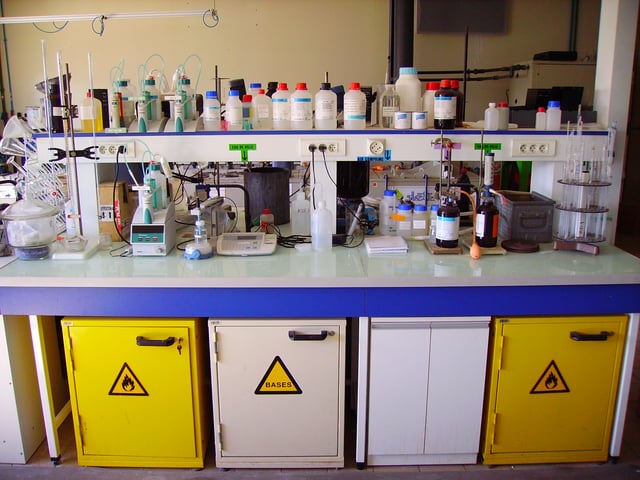 A workbench in a chemistry laboratory