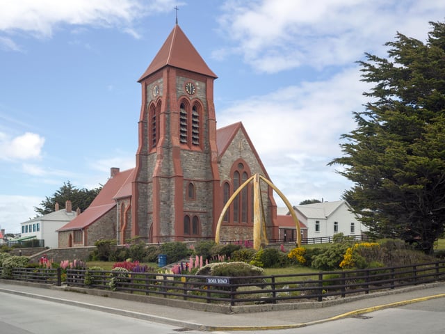 Christ Church Cathedral, the local parish church of the Anglican Communion. Most Falklanders identify themselves as Christian.