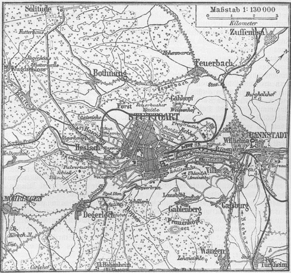 Map of Stuttgart area, 1888