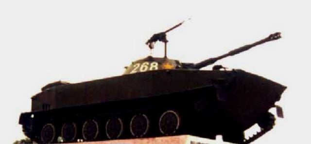 A North Vietnamese PT-76 as a monument to the North Vietnamese victory in the Battle of Lang Vei.