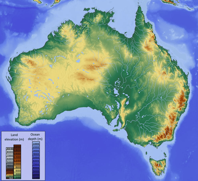 Topographic map of Australia.
