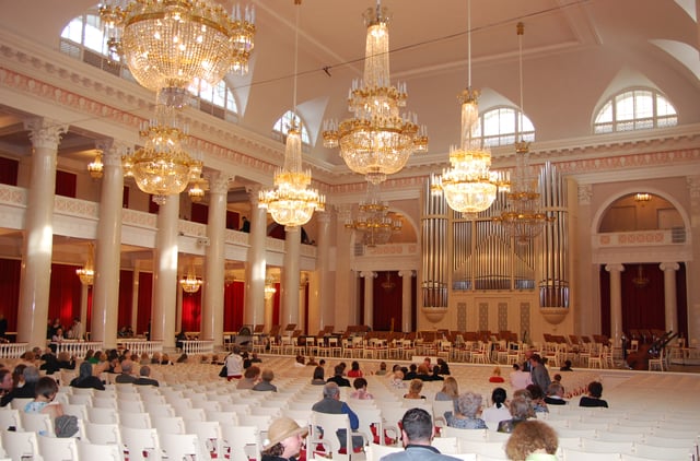 The Bolshoi Zal (Grand Hall) of Saint Petersburg Philharmonia.