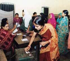 Women standing in line to vote in Bangladesh