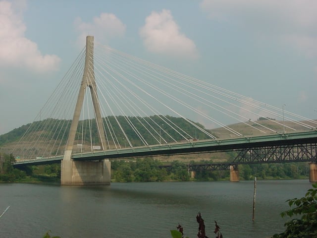 The Veterans Memorial Bridge carries US 22 between Weirton and Steubenville, Ohio. It is similar in design to the new bridge connecting Proctorville, Ohio (Ohio Rt 7) with Huntington, West Virginia via US 60.