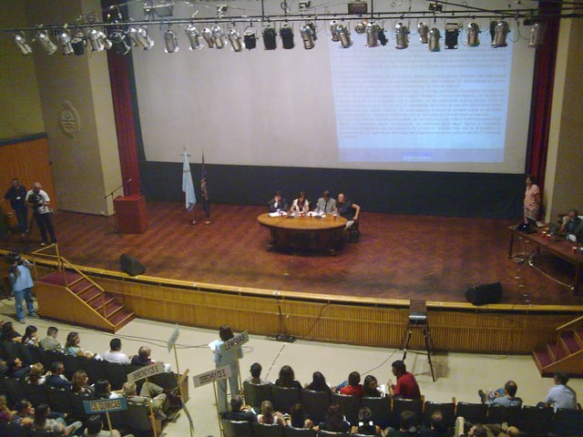 Students and faculty assemble in the main auditorium for the election of university authorities