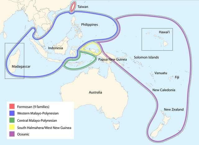 Distribution of the Austronesian languages, per Blust (1999)