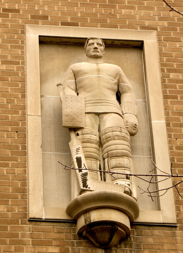 Elizabeth Wyn Wood's high relief of a goalie at Ryerson University in Toronto