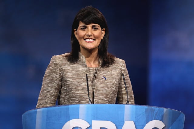 Haley speaking at the CPAC in National Harbor, Maryland