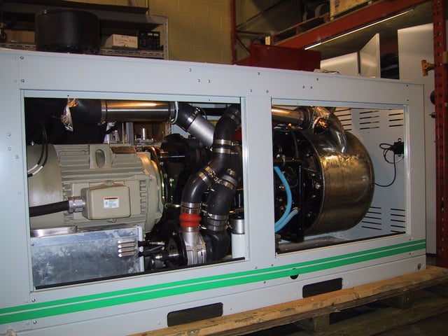 A modern Stirling engine and generator set with 55 kW electrical output, for combined heat and power applications