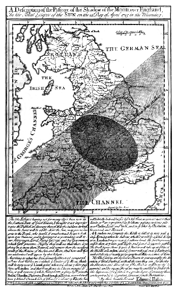 Edmond Halley's solar eclipse 1715 map showing The German Sea