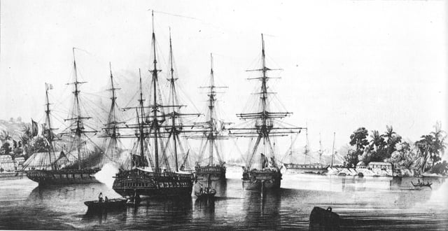 Dupetit Thouars taking over Tahiti on 9 September 1842