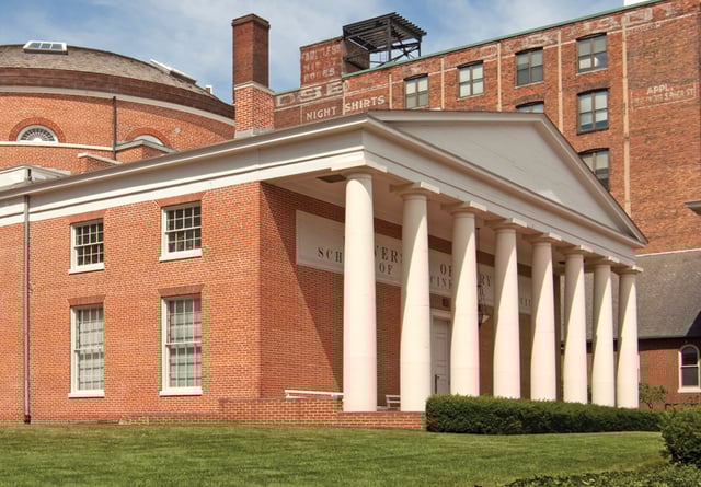 University of Maryland at Baltimore's historic Davidge Hall (1812) of the University of Maryland School of Medicine, at the northeast corner of South Greene and West Lombard Streets