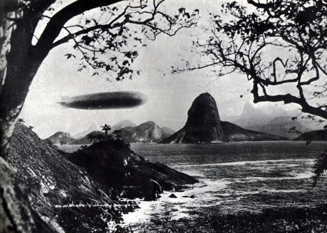 Graf Zeppelin flying over the Guanabara Bay, in Rio de Janeiro, Brazil, May 25, 1930