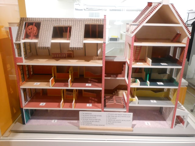 A model of the building where Anne Frank stayed, including the Secret Annex.