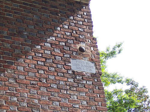 A shot fired by Lord Dunmore's troops during the Revolutionary War at St. Paul's Episcopal Church