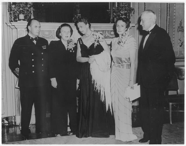 Eleanor Roosevelt and the Crown Prince and Crown Princess of Norway with Princess Juliana and Thomas Watson