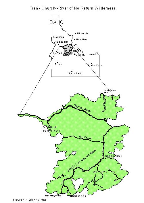 Map of Idaho showing location of theFrank Church-River of No Return Wilderness