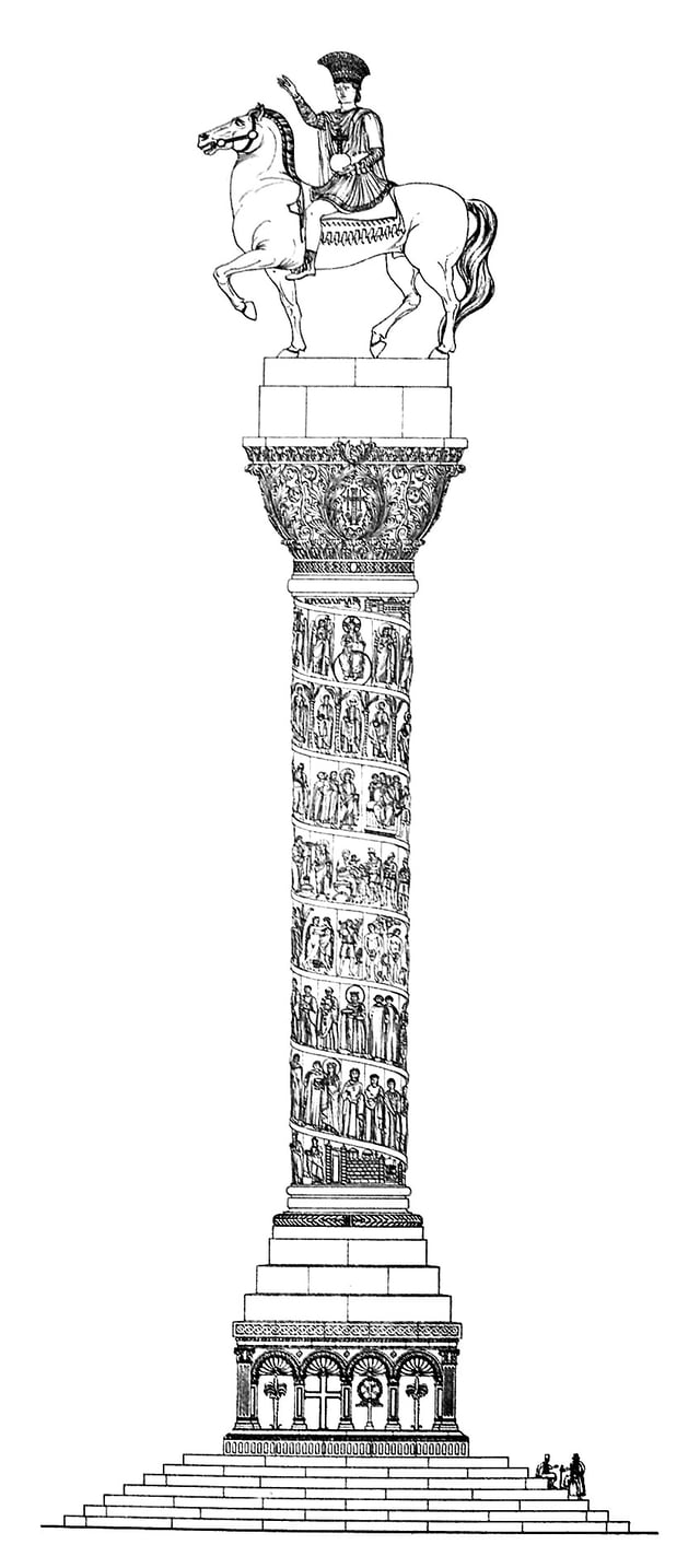 Reconstruction of the Column of Justinian, after Cornelius Gurlitt, 1912. The column was erected in the Augustaeum in Constantinople in 543 in honour of his military victories.
