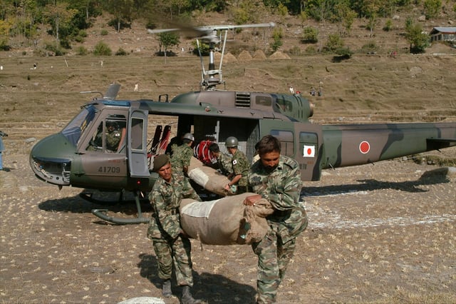 A JGSDF Bell-Fuji UH-1H conducting Kashmir earthquake relief activities (2005)
